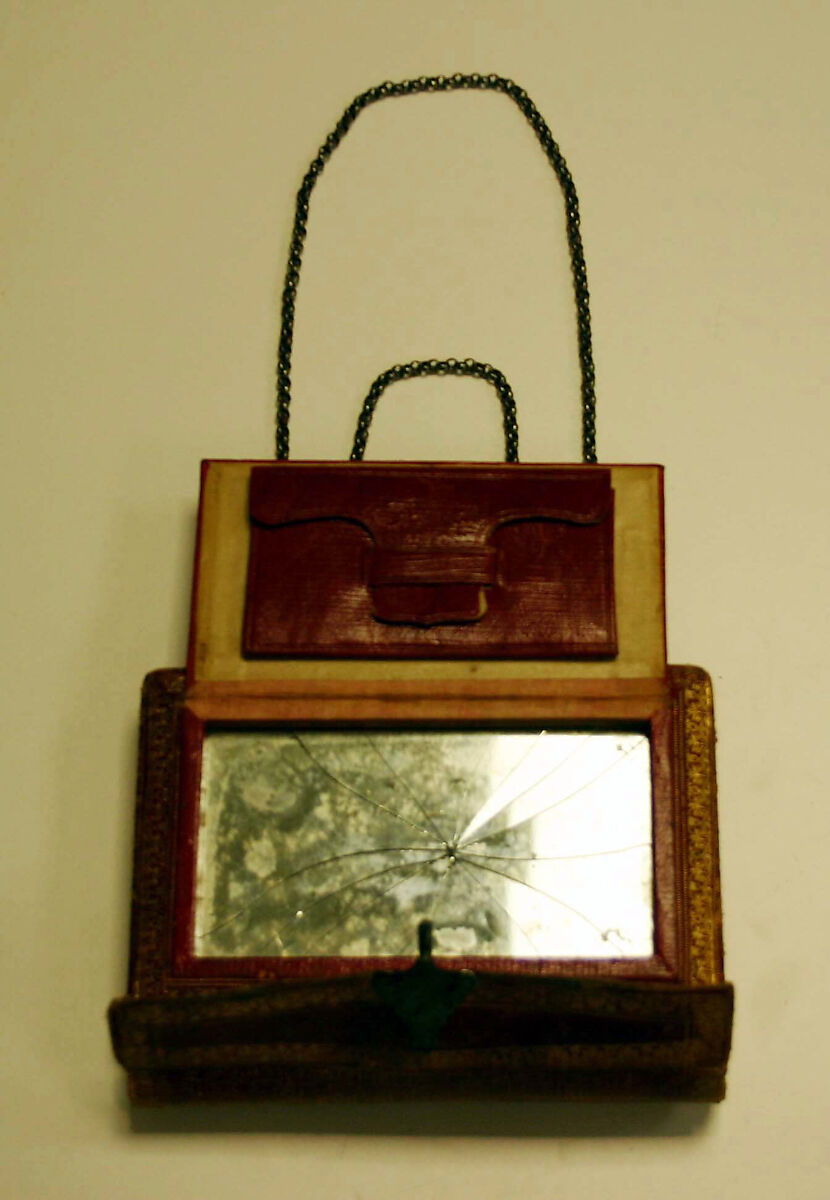 Reticule, leather, tortoise shell, metal, French