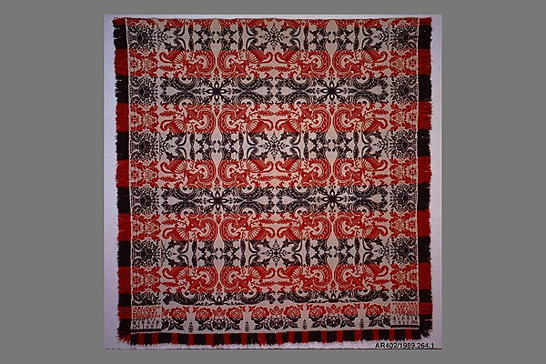 Coverlet, Absalom Klinger, Cotton warp, cotton and wool weft, woven, American