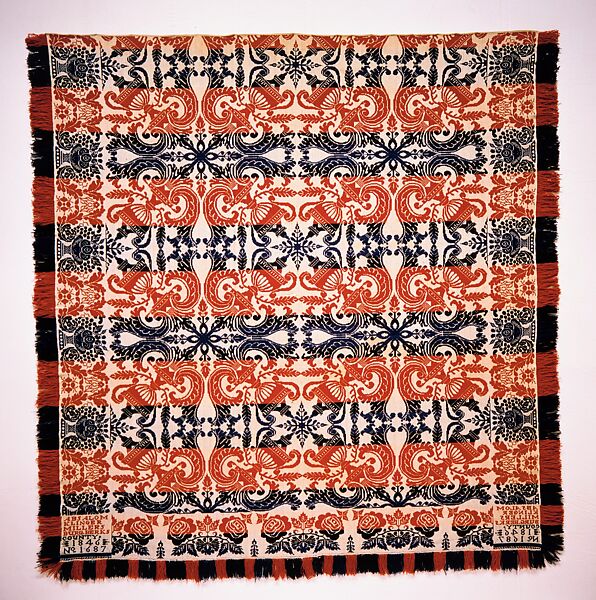 Coverlet, Absalom Klinger, Cotton warp, cotton and wool weft, woven, American