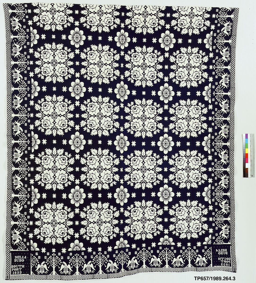 Coverlet, Cotton and wool warp and weft, woven, American