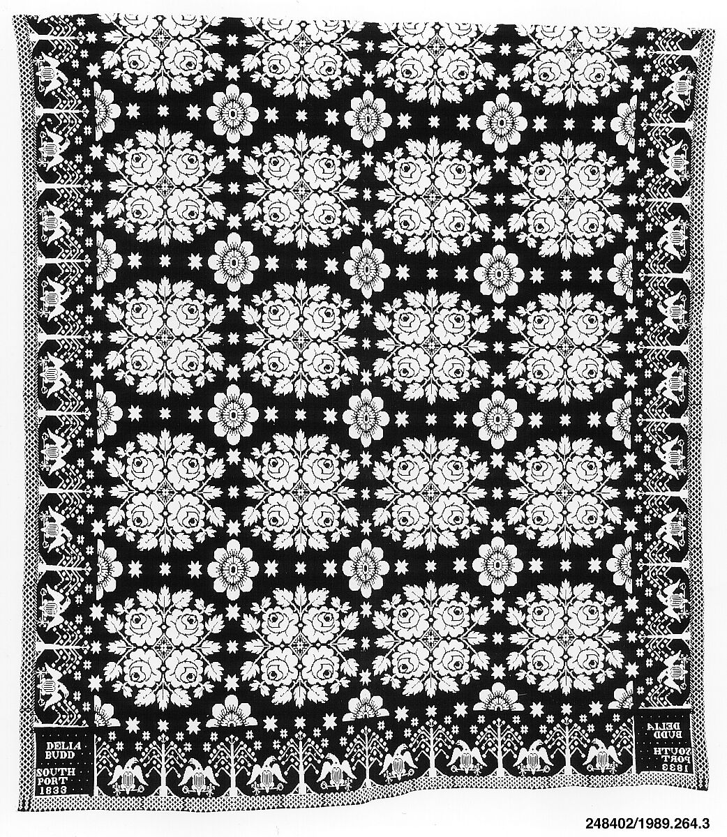 Coverlet, Cotton and wool warp and weft, woven, American