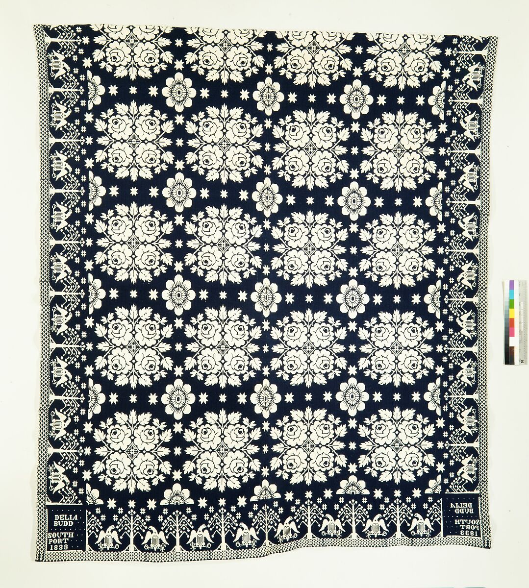 Coverlet, Cotton and wool warp and weft, woven, American