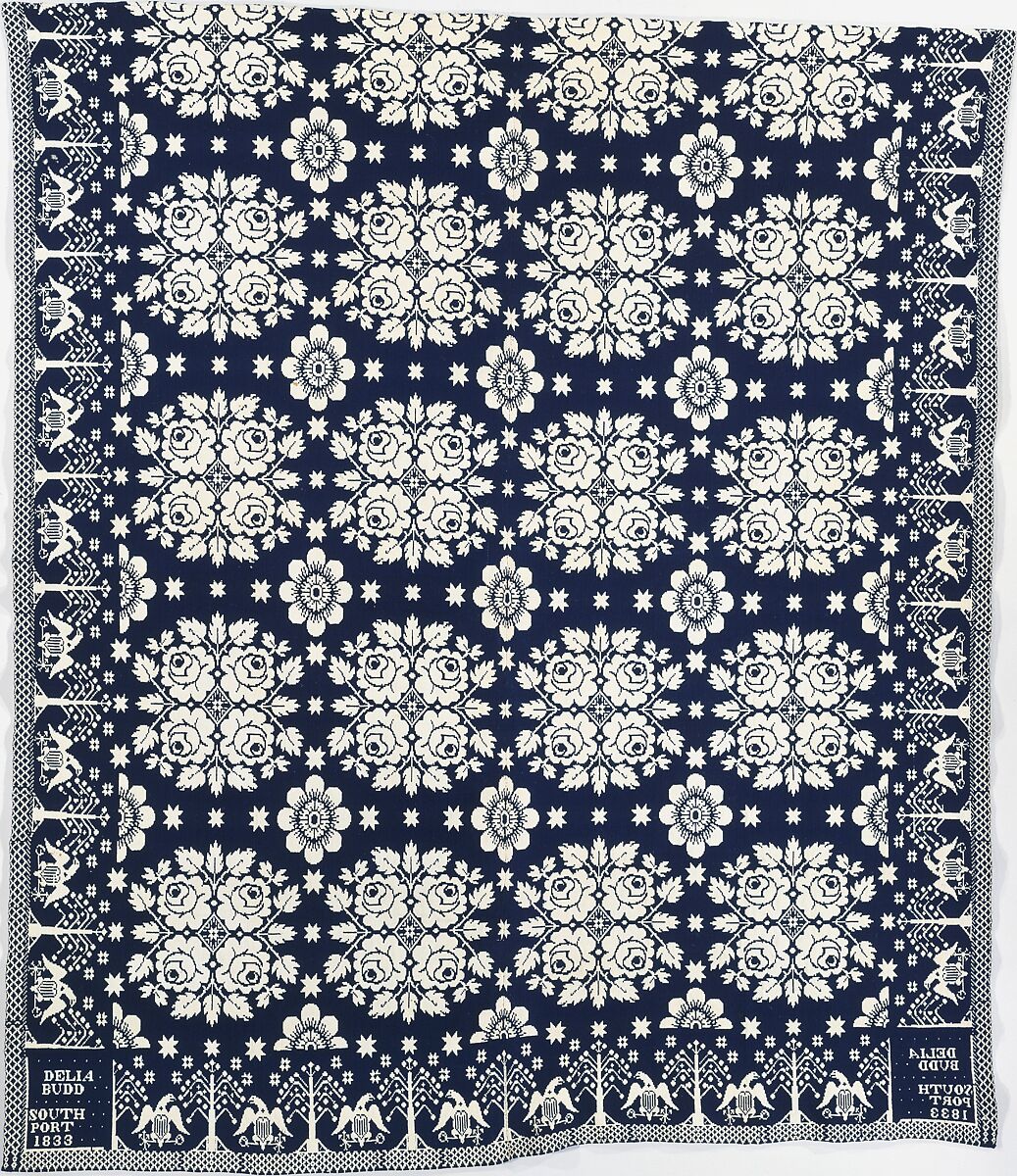 Coverlet, Cotton and wool warp and weft, woven, American 