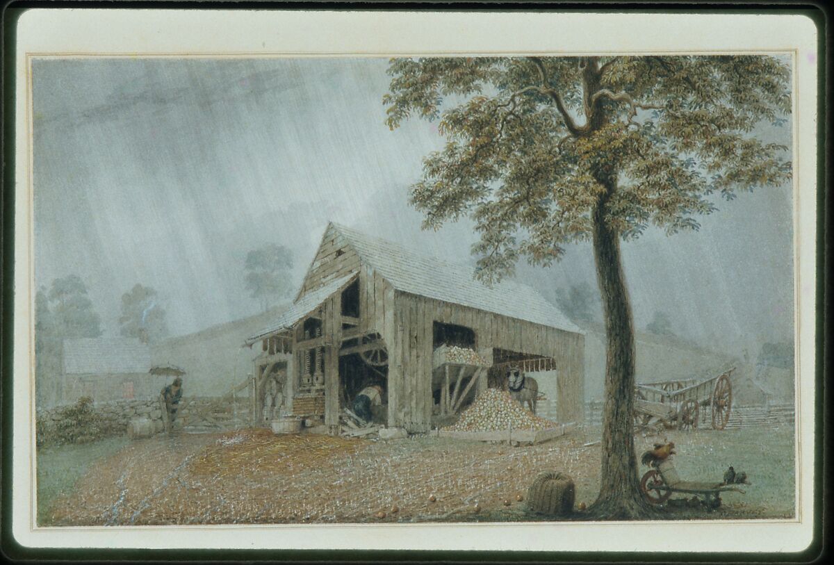 Rainstorm—Cider Mill at Redding, Connecticut, George Harvey (1800–1878), Watercolor and gouache on white wove paper, American