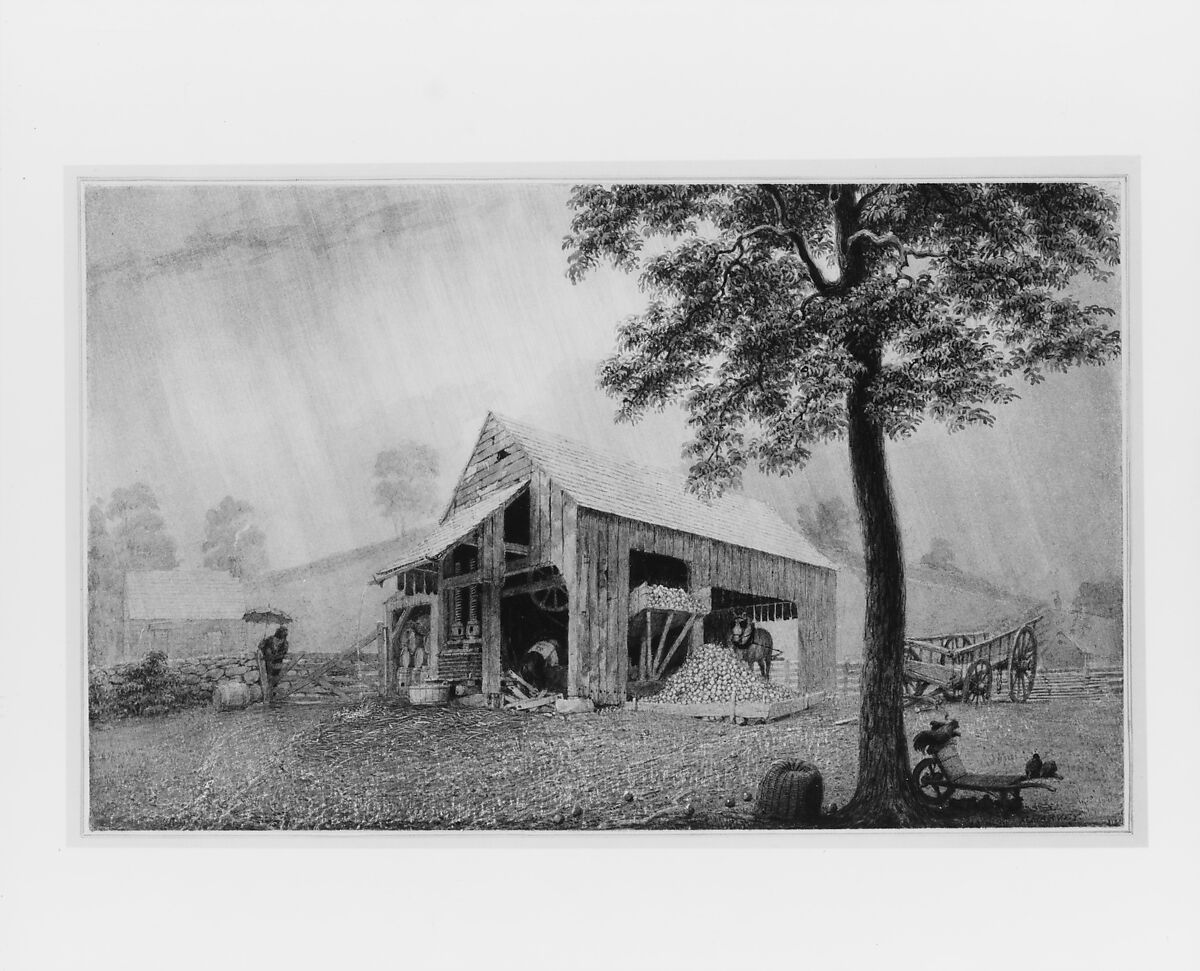 Rainstorm—Cider Mill at Redding, Connecticut, George Harvey (1800–1878), Watercolor and gouache on white wove paper, American