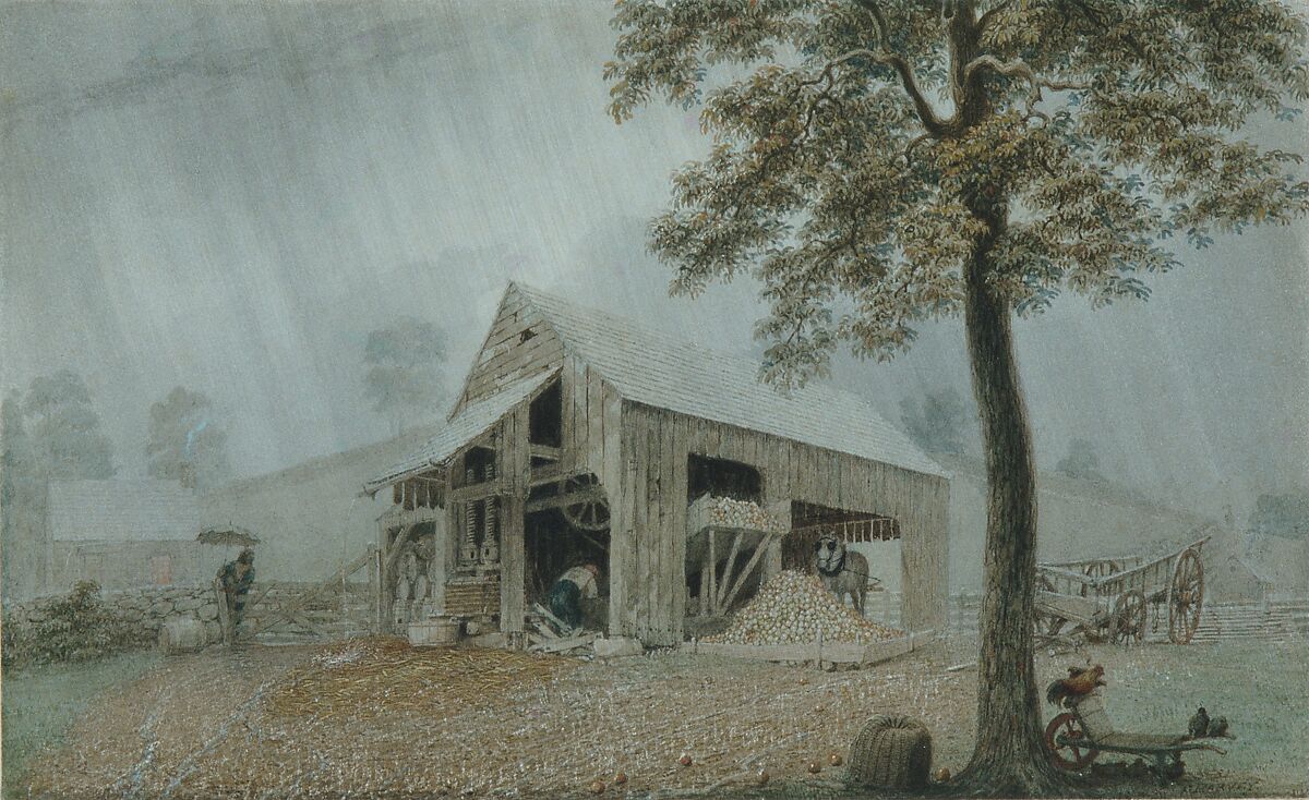 Rainstorm—Cider Mill at Redding, Connecticut, George Harvey (1800–1878), Watercolor and gouache on white wove paper, American 