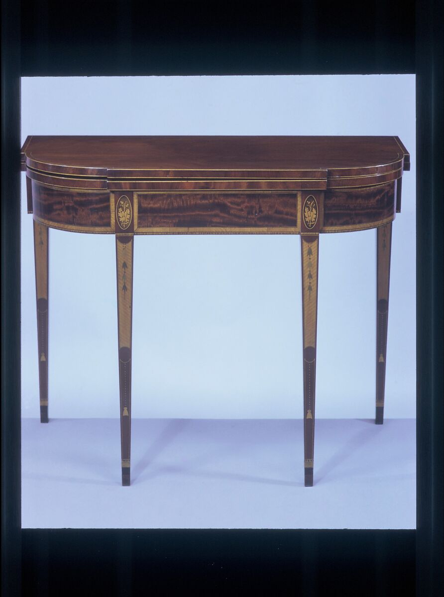 Card table, Mahogany, satinwood, sycamore, holly with oak, yellow poplar, American