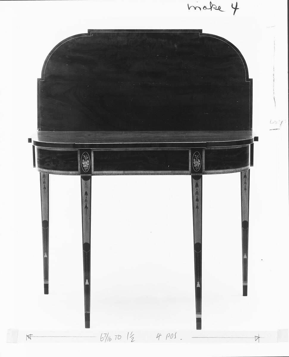 Card table, Mahogany, satinwood, sycamore, holly with oak, yellow poplar, American