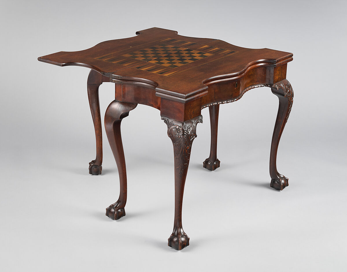 Card and backgammon table, Mahogany, mahogany veneer, inlaid maple, beech, yellow poplar, white pine; brass, American 