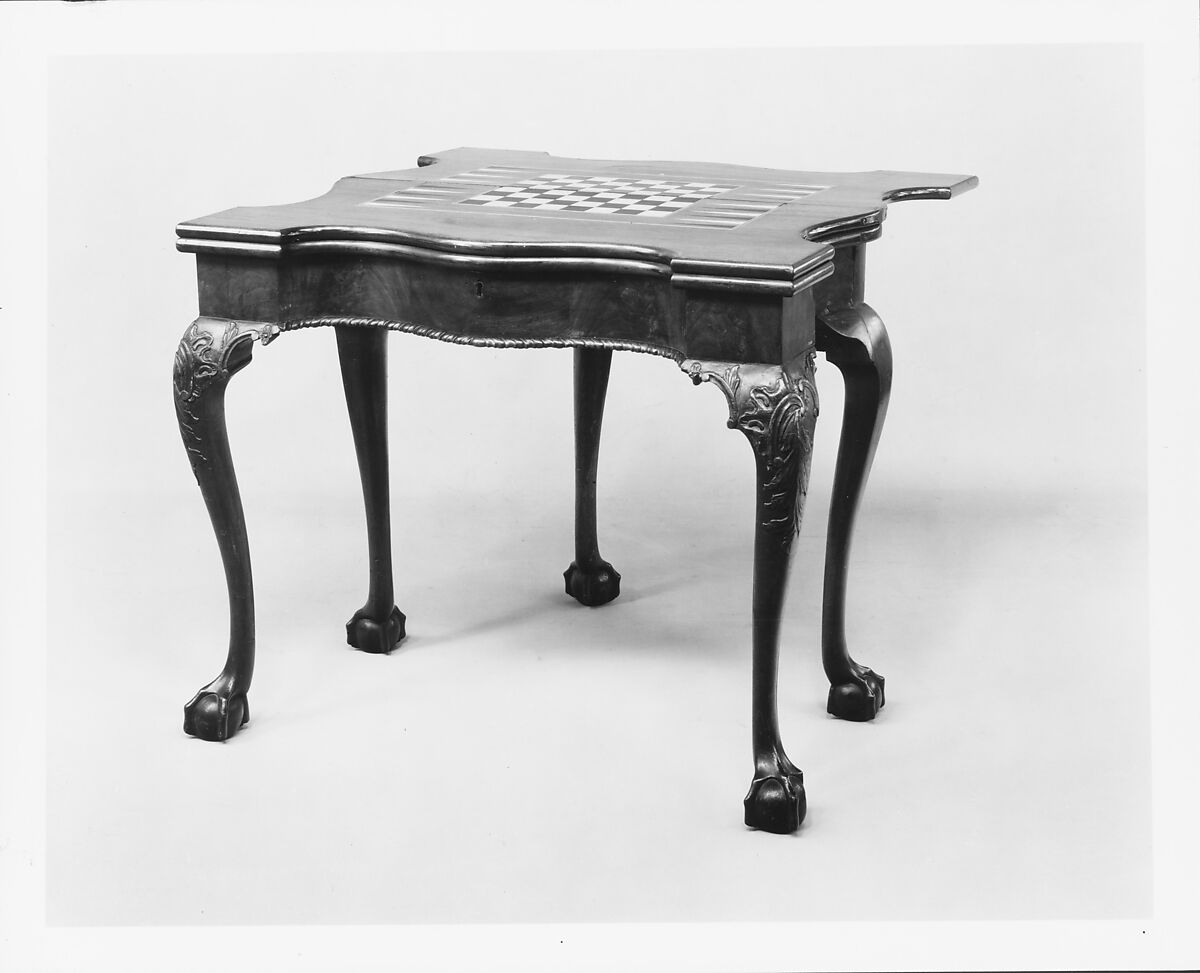 Card and backgammon table, Mahogany, mahogany veneer, inlaid maple, beech, yellow poplar, white pine; brass, American