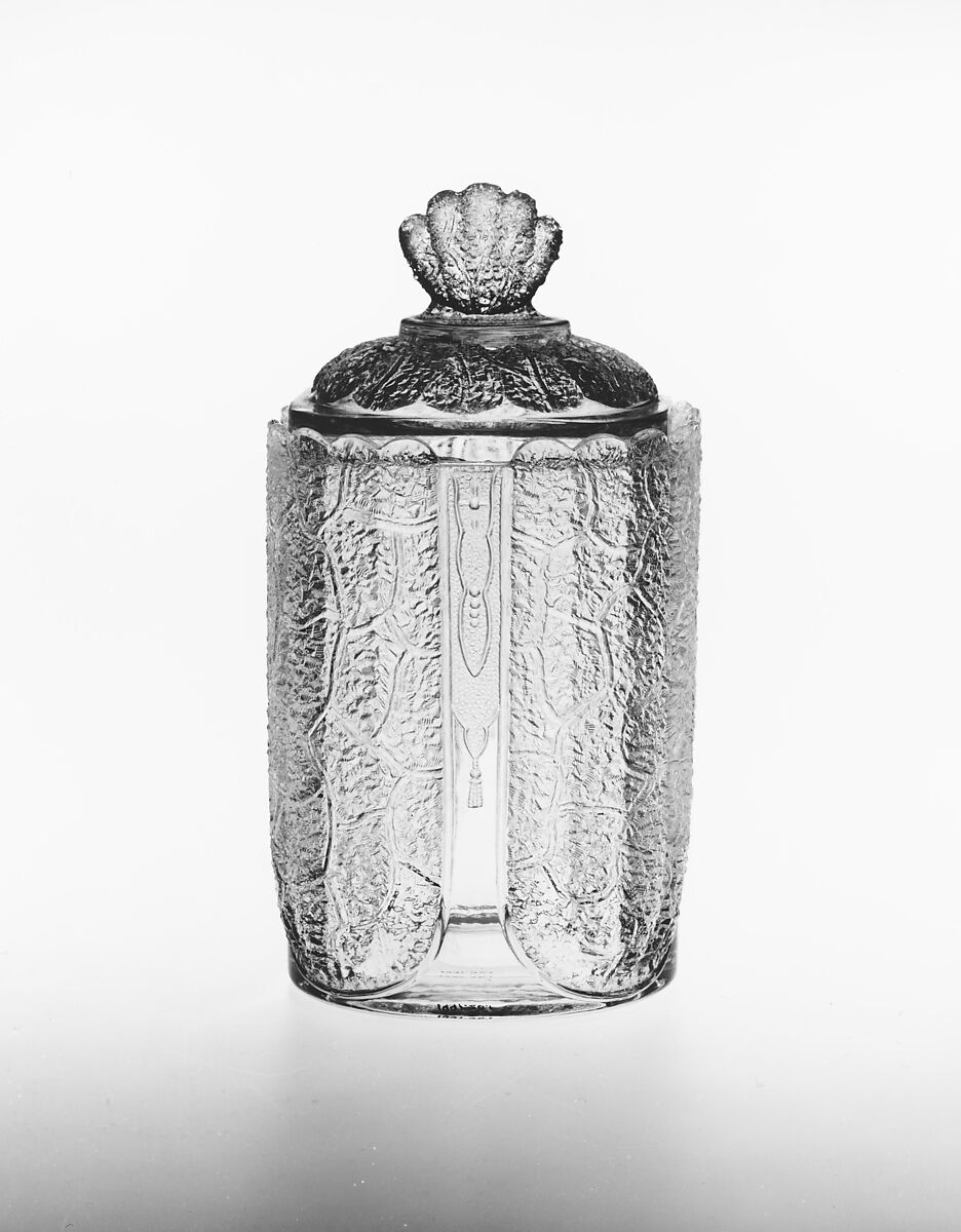 Covered Jar, George Duncan and Sons (1874–1891), Pressed glass, American 