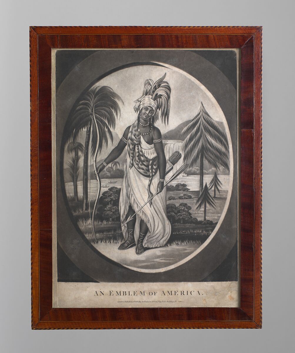 An Emblem of America, Haines &amp; Son (British, active 1778–1840), Mezzotint; frame: mahogany veneer, white pine, poplar, American 