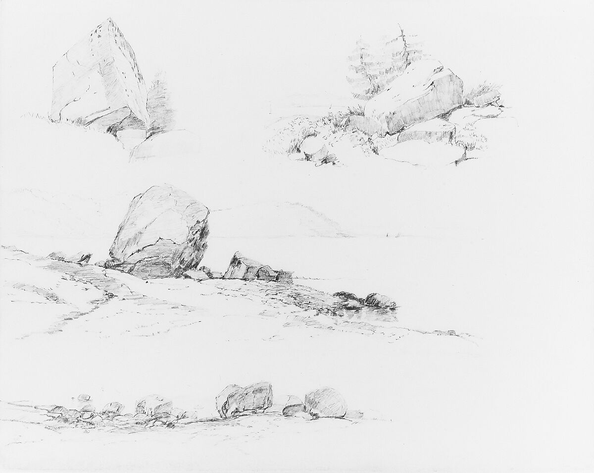 Study of Rocks, John William Casilear (American, New York 1811–1893 Saratoga Springs, New York), Graphite on off-white Bristol board, American 