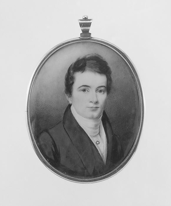 Charles Leland, Daniel Dickinson (1795–1877), Watercolor on ivory in gilded copper locket; hair reserve verso, American 