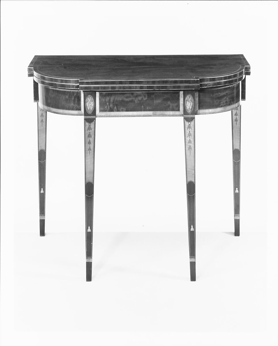 Card table, Mahogany, satinwood, holly with white pine, sycamore, birch, American