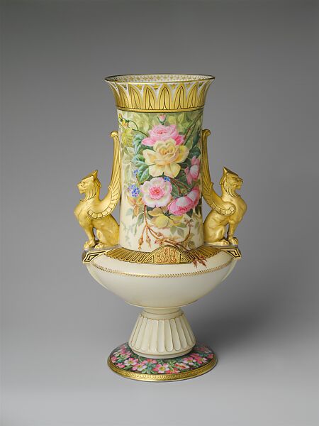 Vase, Edward Lycett (1833–1910), Porcelain, overglaze enamel decoration and gilding, American