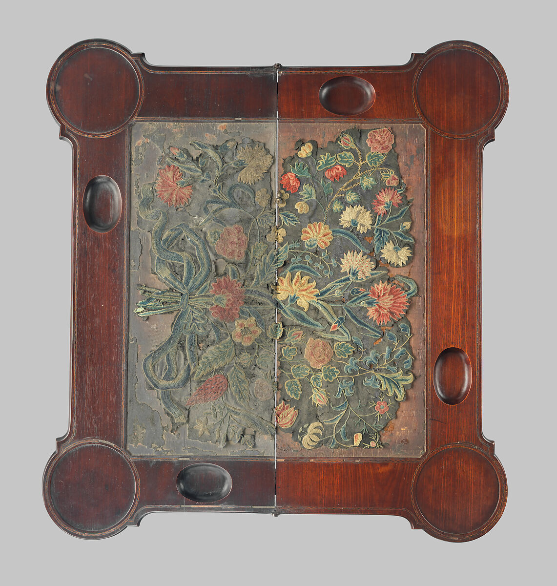 Card Table, Mahogany, cherry, pine, and needlework upholstery, American