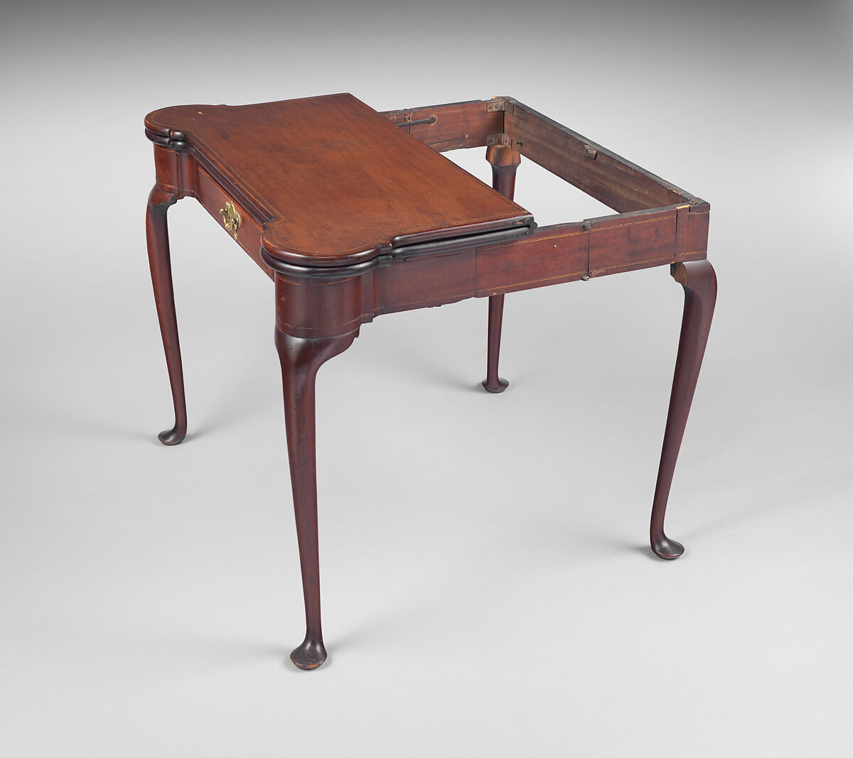 Card Table, Mahogany, cherry, pine, and needlework upholstery, American