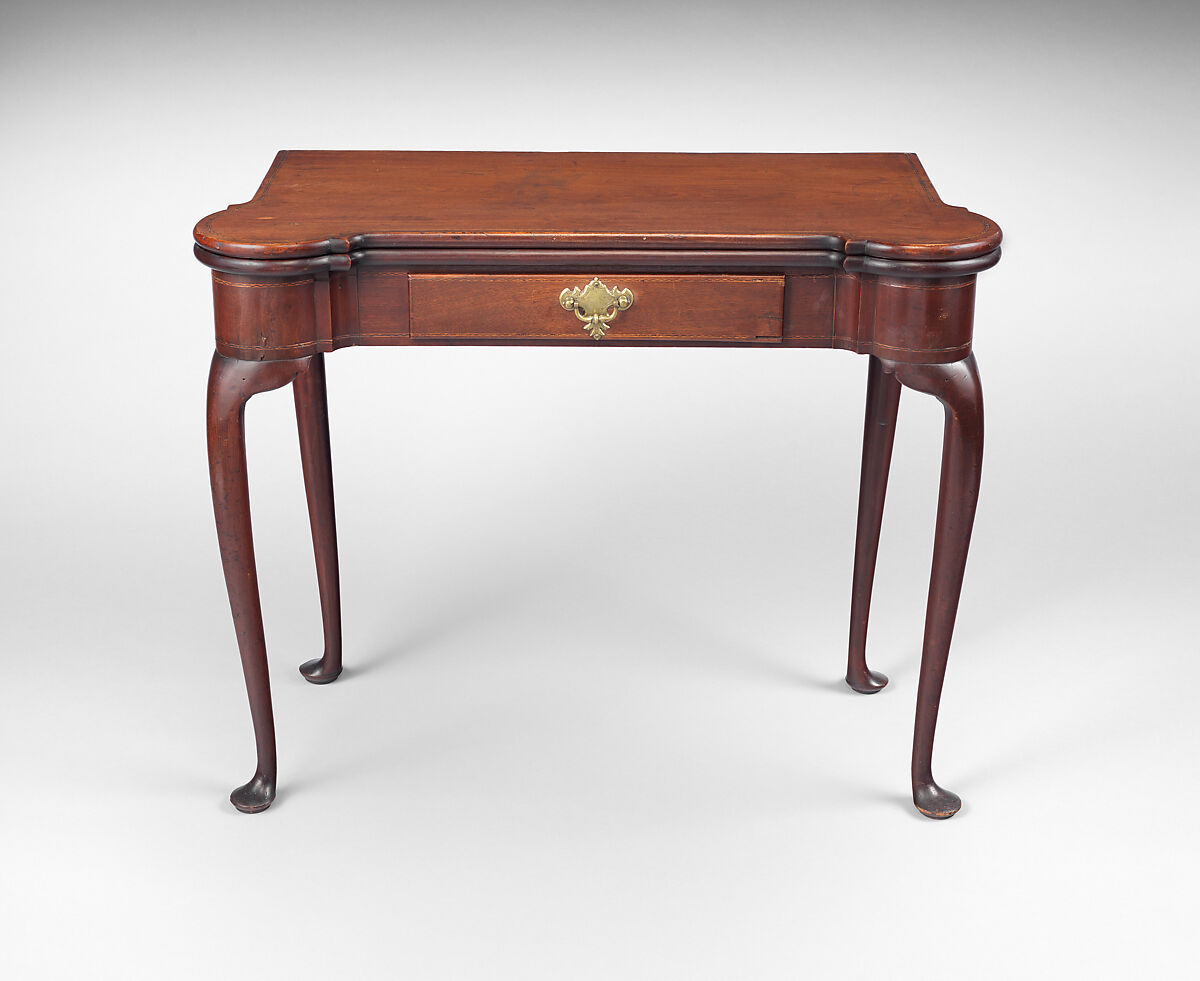Card Table, Mahogany, cherry, pine, and needlework upholstery, American 