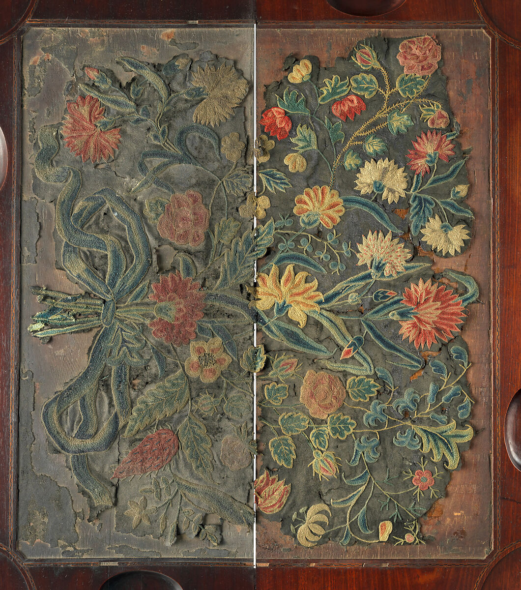 Card Table, Mahogany, cherry, pine, and needlework upholstery, American