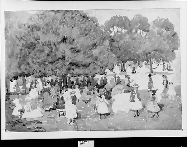 Pedestrians in a Park, Maurice Brazil Prendergast  (American, St. John’s, Newfoundland 1858–1924 New York), Watercolor and graphite on off-white wove paper, American