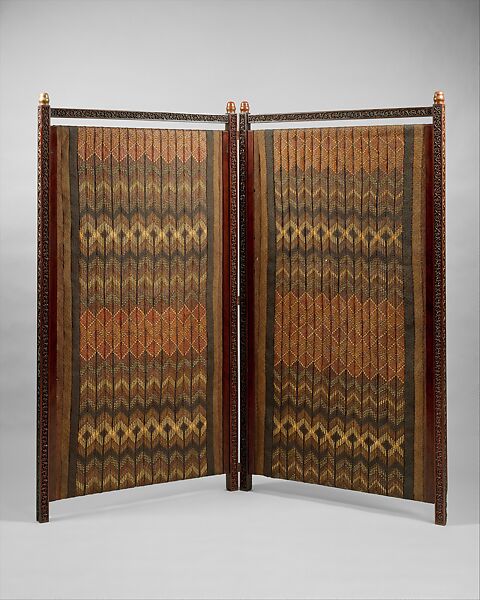 Screen, Designed by Lockwood de Forest (American, New York 1850–1932 Santa Barbara, California), Teak, plaited matting, mixed metals, American 