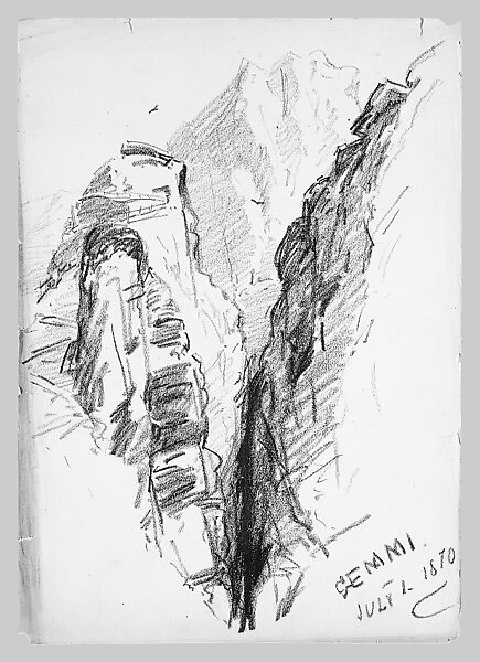Gemmi Pass (from "Splendid Mountain Watercolours" Sketchbook), John Singer Sargent (American, Florence 1856–1925 London), Wax crayon on off-white wove paper, American 