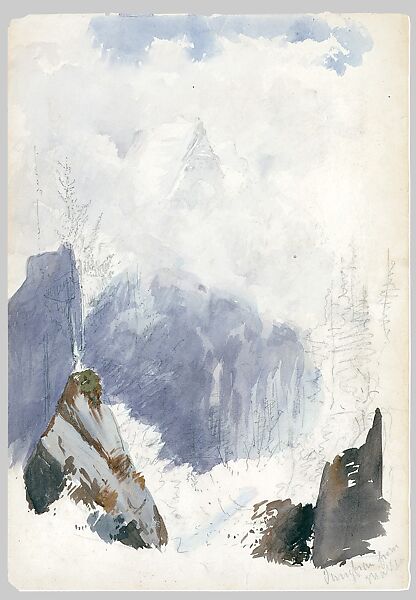 Matterhorn from Zmutt Glacier, Zermatt, recto (from "Splendid Mountain Watercolours" Sketchbook), John Singer Sargent (American, Florence 1856–1925 London), Watercolor and graphite on off-white wove paper, American