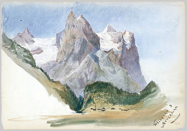 Matterhorn from Zmutt Glacier, Zermatt, recto (from "Splendid Mountain Watercolours" Sketchbook), John Singer Sargent (American, Florence 1856–1925 London), Watercolor and graphite on off-white wove paper, American