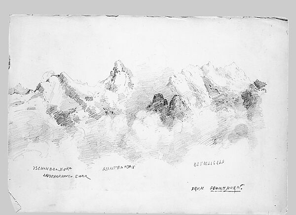 Matterhorn from Zmutt Glacier, Zermatt, recto (from "Splendid Mountain Watercolours" Sketchbook), John Singer Sargent (American, Florence 1856–1925 London), Watercolor and graphite on off-white wove paper, American