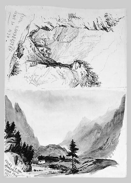 Matterhorn from Zmutt Glacier, Zermatt, recto (from "Splendid Mountain Watercolours" Sketchbook), John Singer Sargent (American, Florence 1856–1925 London), Watercolor and graphite on off-white wove paper, American