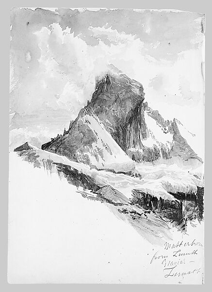 Matterhorn from Zmutt Glacier, Zermatt, recto (from "Splendid Mountain Watercolours" Sketchbook), John Singer Sargent (American, Florence 1856–1925 London), Watercolor and graphite on off-white wove paper, American