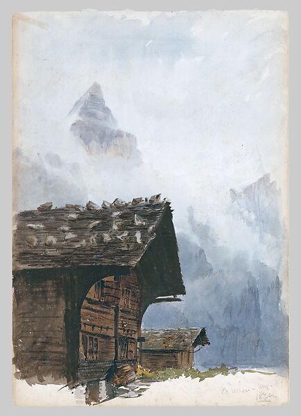 Matterhorn from Zmutt Glacier, Zermatt, recto (from "Splendid Mountain Watercolours" Sketchbook), John Singer Sargent (American, Florence 1856–1925 London), Watercolor and graphite on off-white wove paper, American