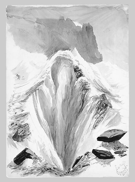 Matterhorn from Zmutt Glacier, Zermatt, recto (from "Splendid Mountain Watercolours" Sketchbook), John Singer Sargent (American, Florence 1856–1925 London), Watercolor and graphite on off-white wove paper, American