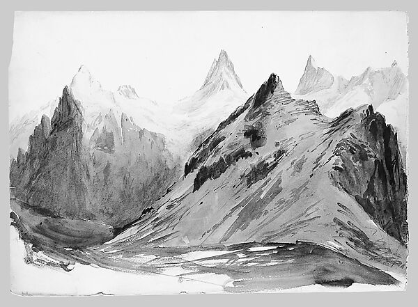 Matterhorn from Zmutt Glacier, Zermatt, recto (from "Splendid Mountain Watercolours" Sketchbook), John Singer Sargent (American, Florence 1856–1925 London), Watercolor and graphite on off-white wove paper, American