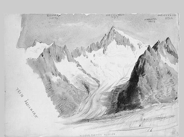 Matterhorn from Zmutt Glacier, Zermatt, recto (from "Splendid Mountain Watercolours" Sketchbook), John Singer Sargent (American, Florence 1856–1925 London), Watercolor and graphite on off-white wove paper, American