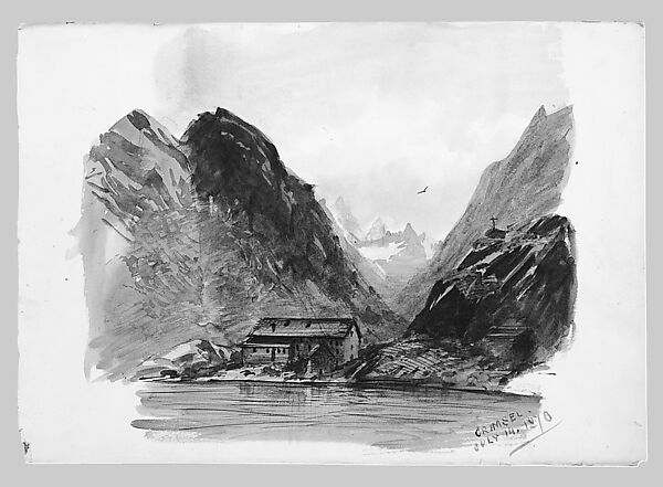 Matterhorn from Zmutt Glacier, Zermatt, recto (from "Splendid Mountain Watercolours" Sketchbook), John Singer Sargent (American, Florence 1856–1925 London), Watercolor and graphite on off-white wove paper, American