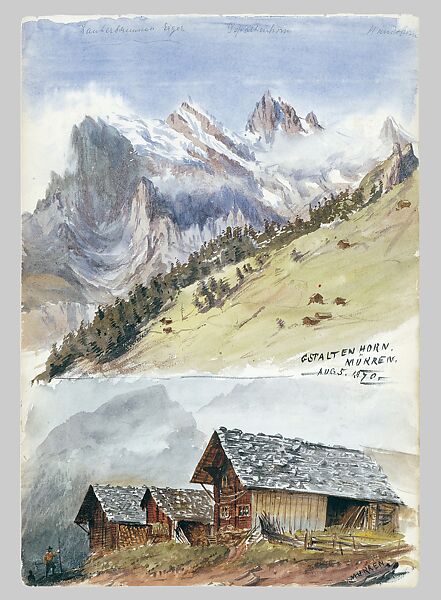 Matterhorn from Zmutt Glacier, Zermatt, recto (from "Splendid Mountain Watercolours" Sketchbook), John Singer Sargent (American, Florence 1856–1925 London), Watercolor and graphite on off-white wove paper, American