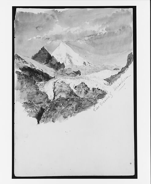 Bies Glacier and Weisshorn, Zermatt,  recto (from "Splendid Mountain Watercolours" Sketchbook), John Singer Sargent  American, Watercolor on off-white wove paper, American