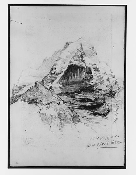 Jungfrau from above Mürren (from "Splendid Mountain Watercolours" Sketchbook), John Singer Sargent (American, Florence 1856–1925 London), Graphite on off-white wove paper, American 