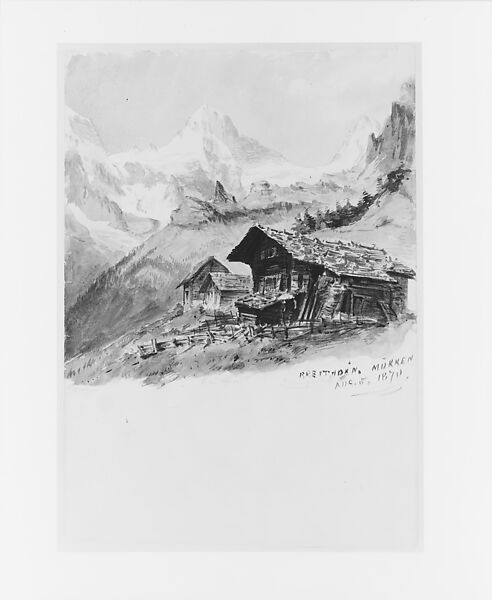 Chalets, Breithorn, Mürren (from "Splendid Mountain Watercolours" Sketchbook), Recto, John Singer Sargent (American, Florence 1856–1925 London), Watercolor and graphite on off-white wove paper, American 
