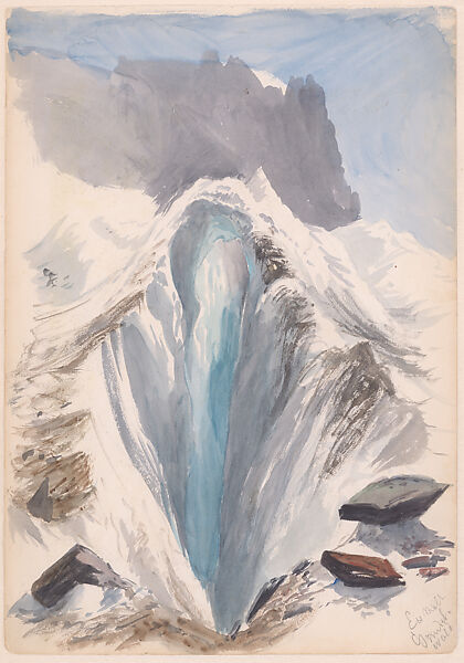 Eismeer, Grindelwald, recto (from "Splendid Mountain Watercolours" Sketchbook), John Singer Sargent (American, Florence 1856–1925 London), Watercolor and graphite on off-white wove paper, American 