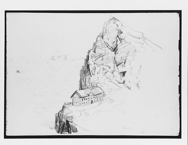 Hotel Bellevue and Esel Peak, Mount Pilatus (from "Splendid Mountain Watercolours" Sketchbook), John Singer Sargent (American, Florence 1856–1925 London), Wax crayon on off-white wove paper, American 