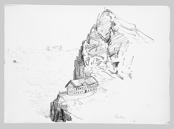 Hotel Bellevue and Esel Peak, Mount Pilatus (from "Splendid Mountain Watercolours" Sketchbook), John Singer Sargent (American, Florence 1856–1925 London), Wax crayon on off-white wove paper, American