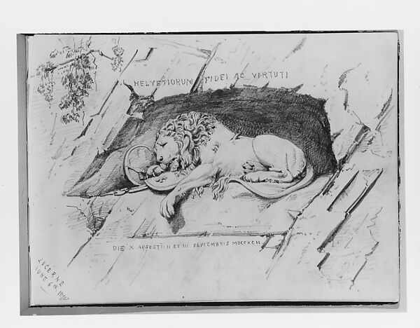 Lion Monument, Lucerne (from Switzerland 1870 Sketchbook), John Singer Sargent (American, Florence 1856–1925 London), Graphite on off-white wove paper, American 