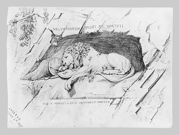 Lion Monument, Lucerne (from Switzerland 1870 Sketchbook), John Singer Sargent (American, Florence 1856–1925 London), Graphite on off-white wove paper, American