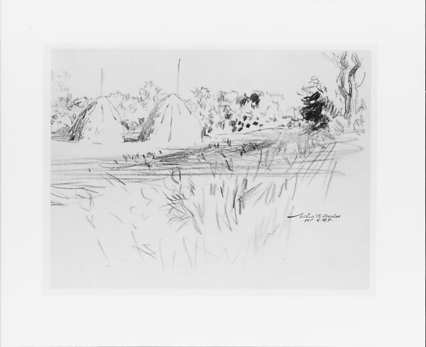 Haystacks in Amagansett, Long Island, Arthur B. Davies (American, Utica, New York 1862–1928 Florence), Graphite on off-white wove paper, American