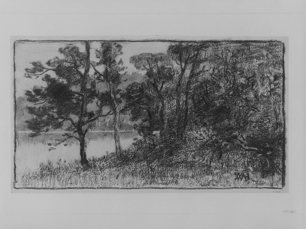 River Landscape, William Morris Hunt (American, Brattleboro, Vermont 1824–1879 Appledore, New Hampshire), Charcoal on off-white laid paper, American