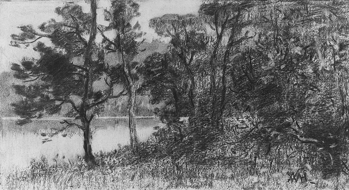 River Landscape, William Morris Hunt (American, Brattleboro, Vermont 1824–1879 Appledore, New Hampshire), Charcoal on off-white laid paper, American 