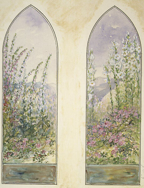 Suggestion for window, Mr. C. H. McCormick, Louis C. Tiffany (American, New York 1848–1933 New York), Transparent and opaque watercolor, graphite, and ink on artist board with original mat, American